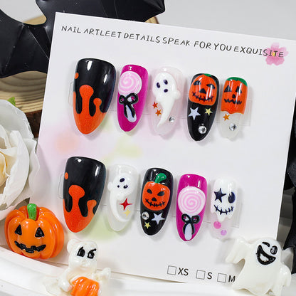 Halloween Kunstnagelset mit kreativen Geister- und Kürbismotiven Brehn
