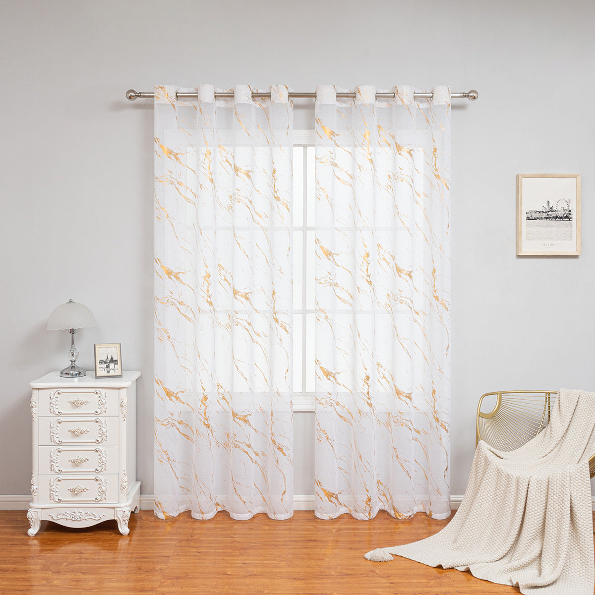 Elegante Marmor-Druck transparente Fenster Gardine