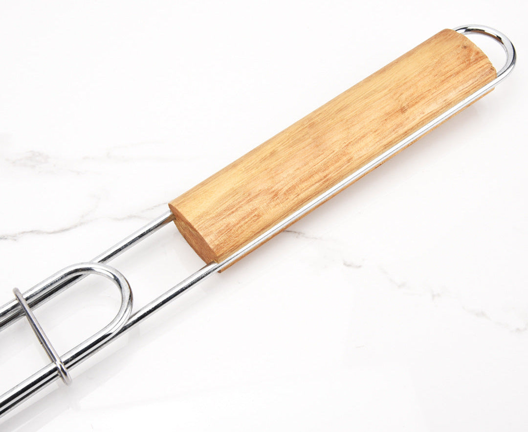 Verschließbarer Fisch- und Gemüsegrillkorb Aus Edelstahl mit Langem Holzgriff Brehn