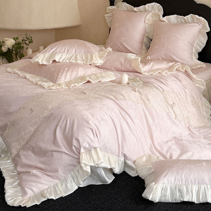 Jacquard bestickte Satin-Rüsch Bettbezug Set