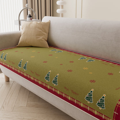 Quilted Holiday Sofa Seat Protector with Anti-Slip Backing and Christmas Tree Print