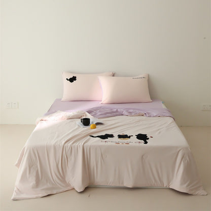 Bettwäsche-Set aus Baumwollsatin mit minimalistischem Panda-Print und extraweichem Spannbettlaken