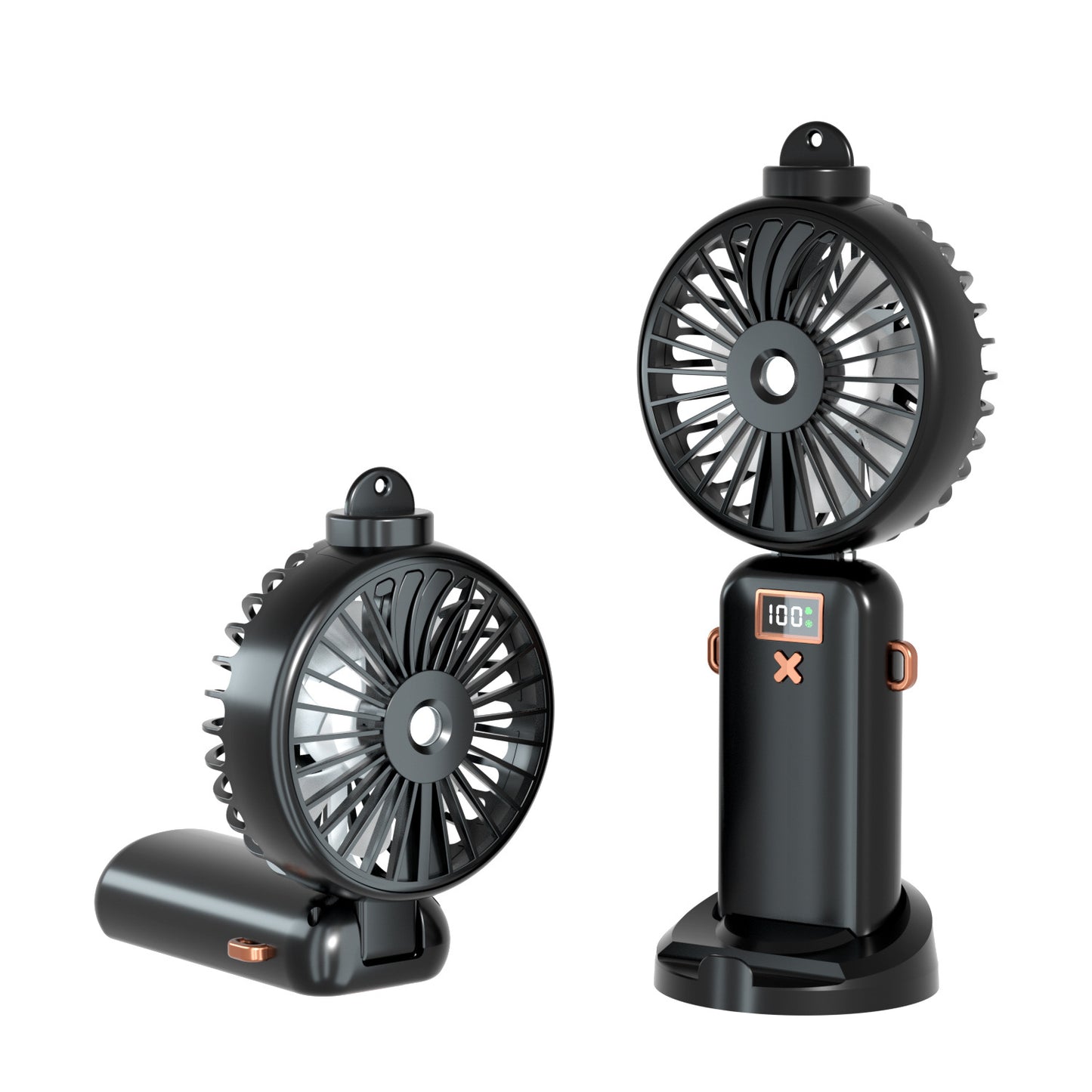 Kühlender kompakter wiederaufladbarer verstellbarer Dual-Head-Personalventilator mit digitaler Batteriedisplay und magnetischer Dockingstation Brehn