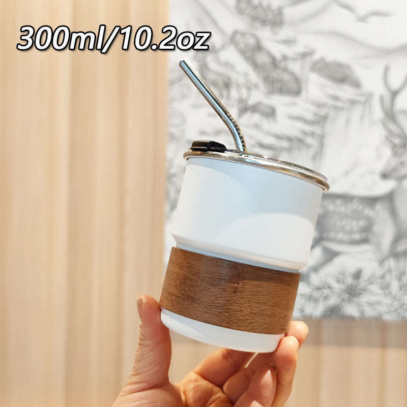 Damen stilvolle Edelstahl-Trinkbecher mit Holz-Applikation Brehn