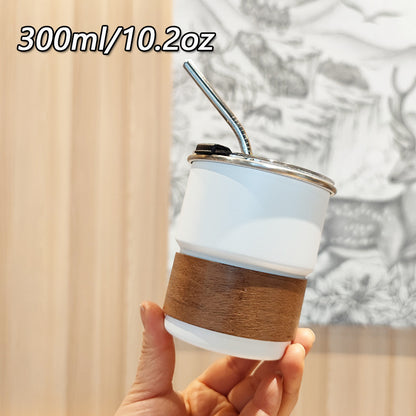 Damen stilvolle Edelstahl-Trinkbecher mit Holz-Applikation Brehn