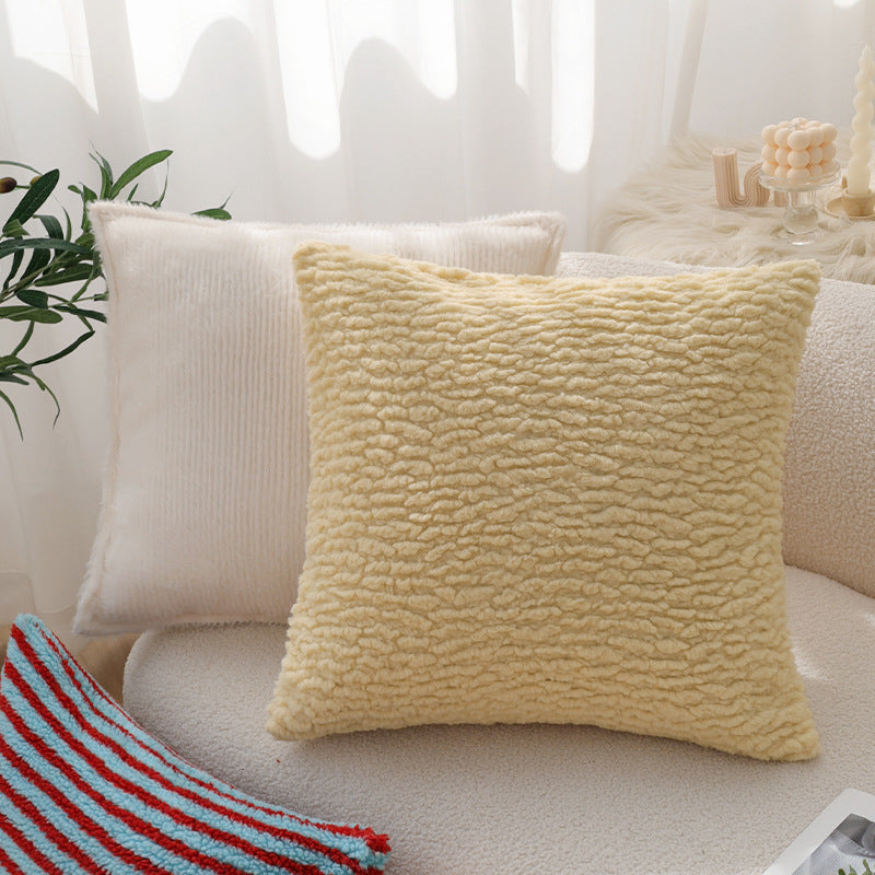 Quadratischer Zierkissenbezug in gestreifter Teddy‑Bouclé‑Optik mit softem Microplüsch Brehn
