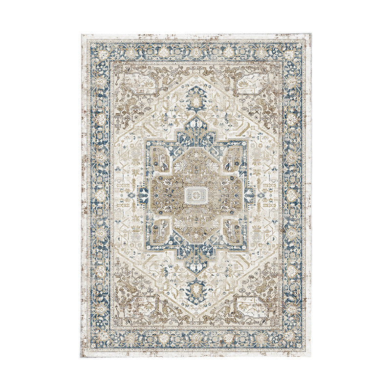 Vintage Distressed Persian-Style Machine-Woven Low-Pile Area Rug