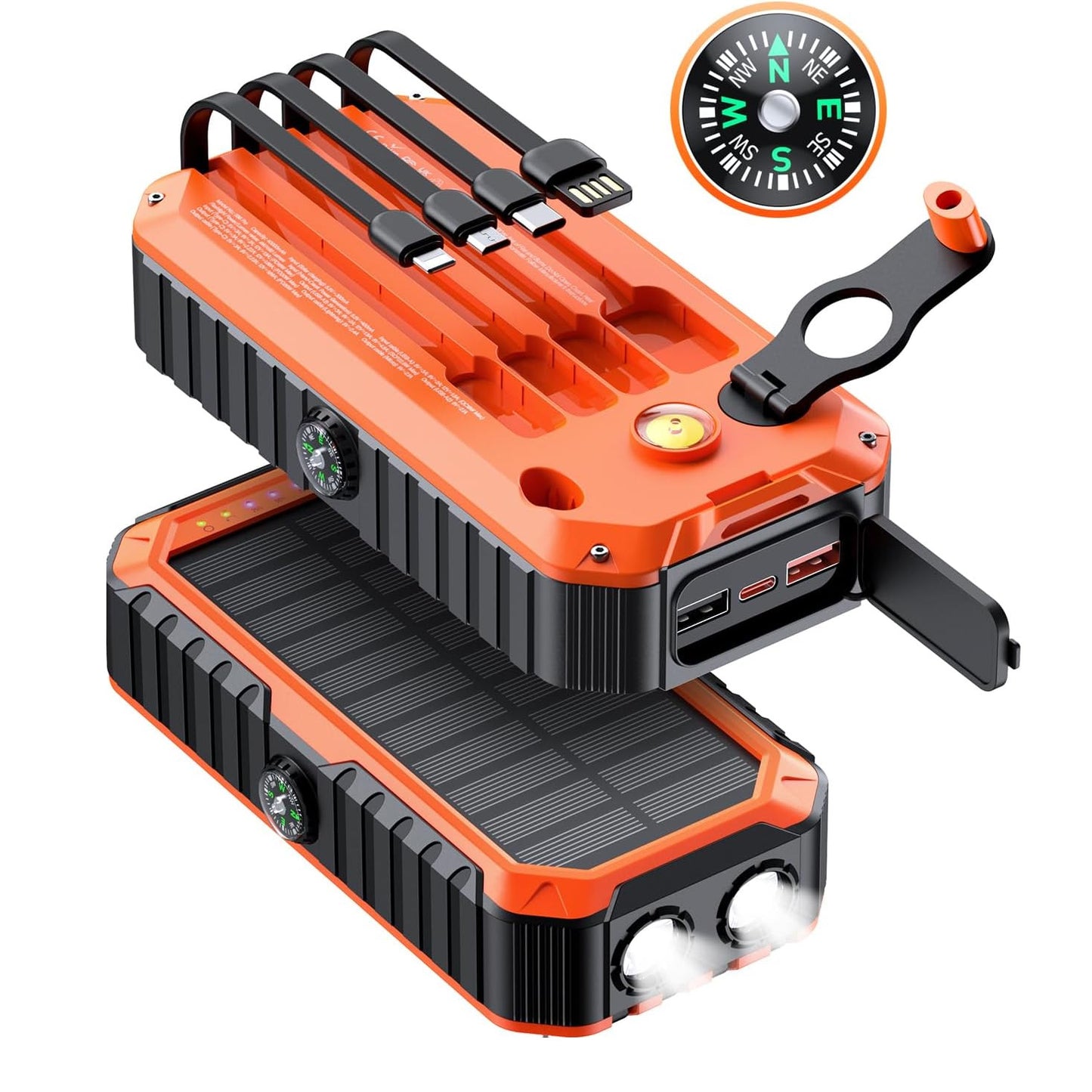 Solar-Powerbank mit Integrierten Ladekabeln und LED-Taschenlampe Brehn
