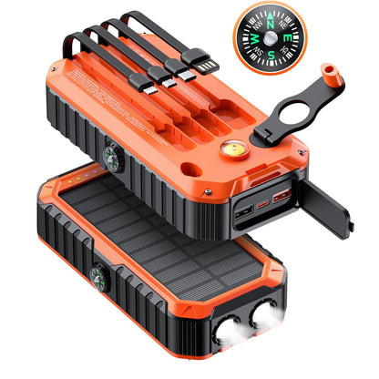 Solar-Powerbank mit Integrierten Ladekabeln und LED-Taschenlampe Brehn