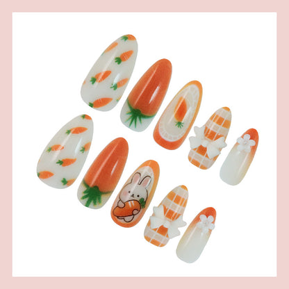 Kunstnagelset mit frühlingshaften Karotten- und Hasenmuster Brehn