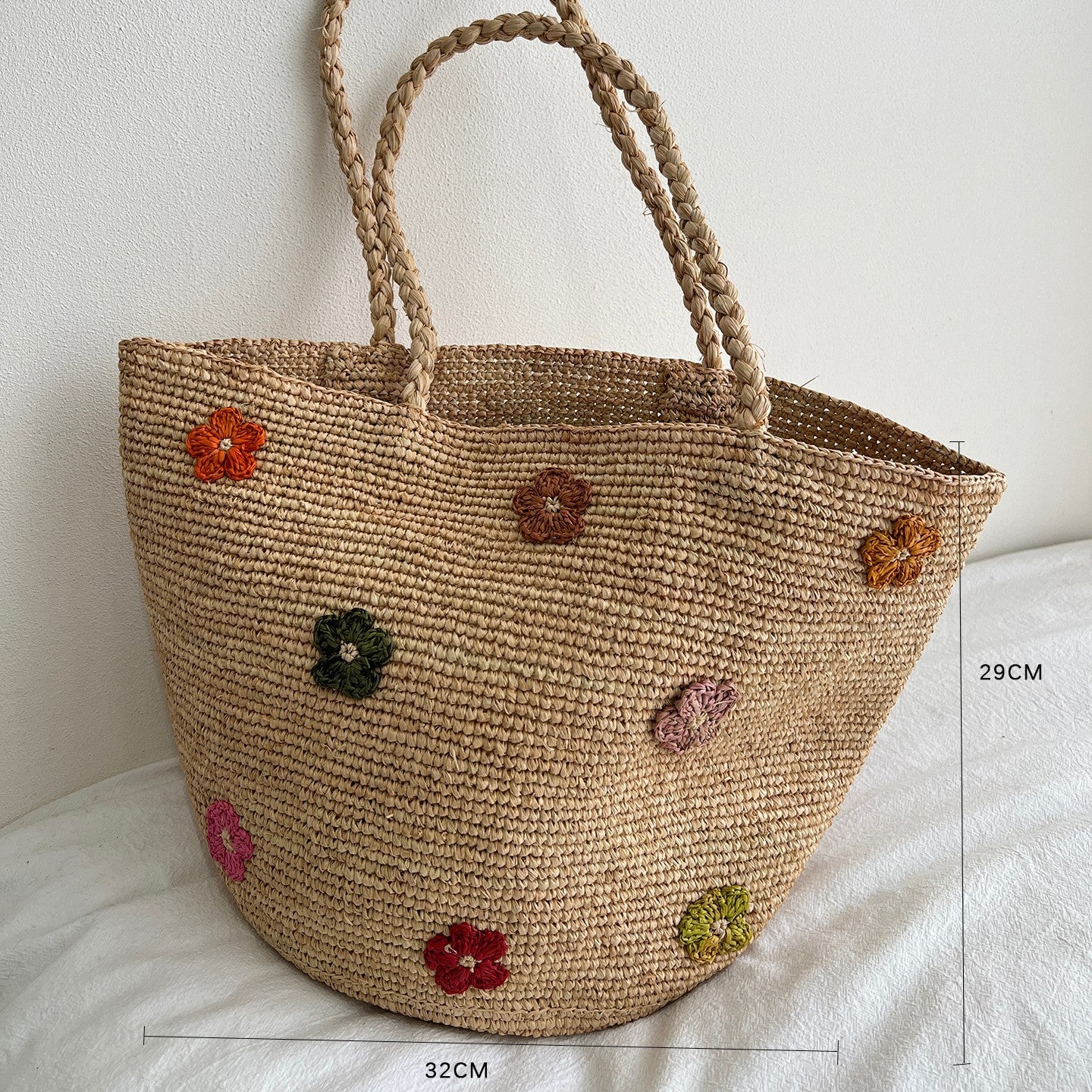 Handgefertigte Strohtasche mit Buntem Zitronendesign Brehn