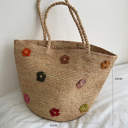 Handgefertigte Strohtasche mit Buntem Zitronendesign Brehn