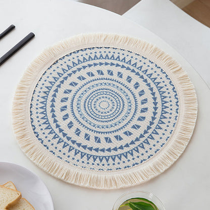 Rundes gewebtes Tischset mit Fransen und Mandala-Jacquardstruktur Brehn