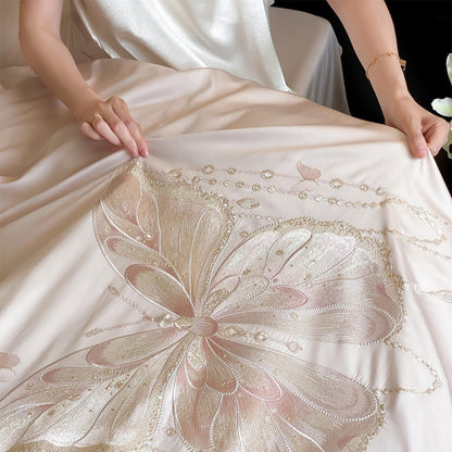 Luxuriöse Satin bestickte Schmetterling Bettwäsche Set