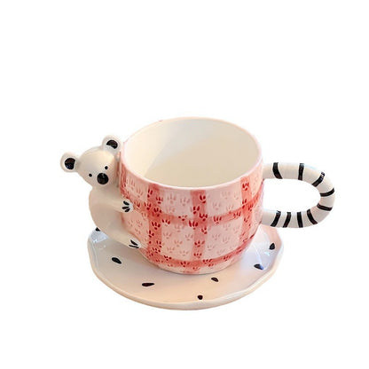 Verspieltes Keramik-Tassen-Set mit Koala-Reliefgriff und passender Untertasse