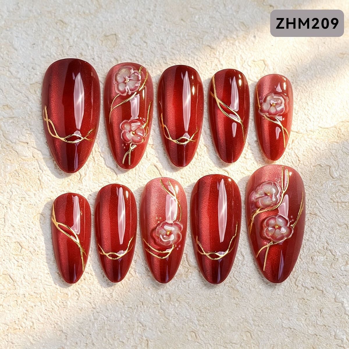 Künstlerisches Press-On-Nagelset mit Kirschblütenmuster Brehn