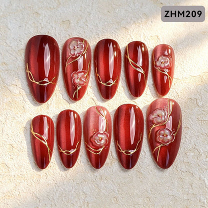 Künstlerisches Press-On-Nagelset mit Kirschblütenmuster Brehn