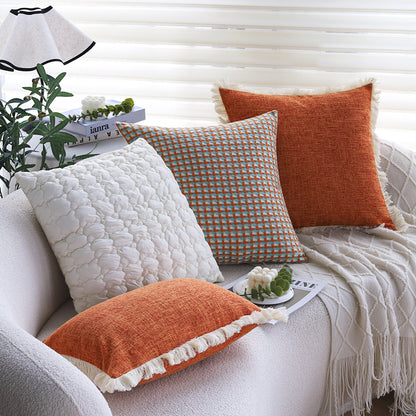 Quadratischer Zierkissenbezug im modernen Tweed‑Look mit feinem Fransenbord Brehn