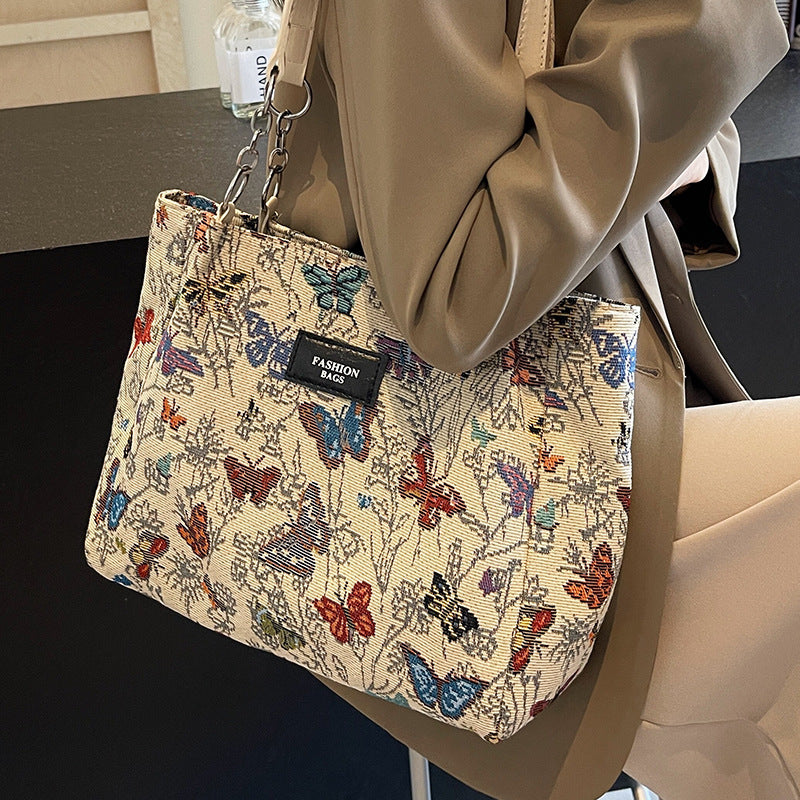 Künstlerische Blumenprint-Canvas-Shopper-Tasche