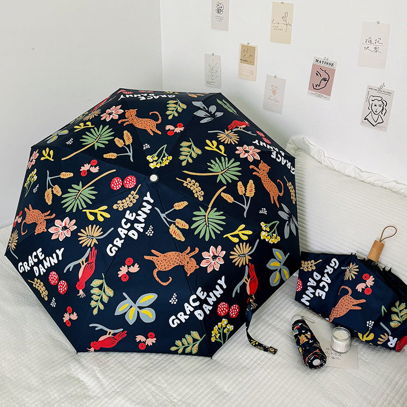 Damen Faltbarer Regenschirm mit ausdrucksstarkem Blumenmuster Brehn