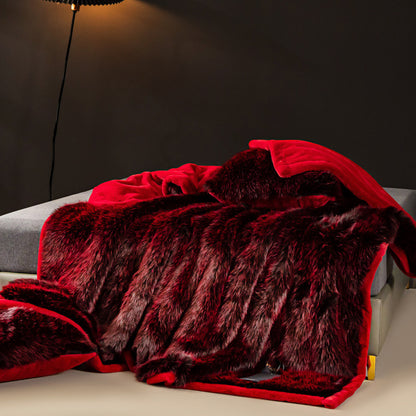 Luxuriöse umkehrbare Faux-Fur-Plüsch-Wurfdecke mit Samtrücken