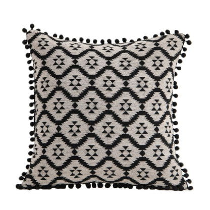 Dekorativer Bohemian Patchwork Wandteppich Wurfkissenbezug mit Pompon-Fransenverzierung
