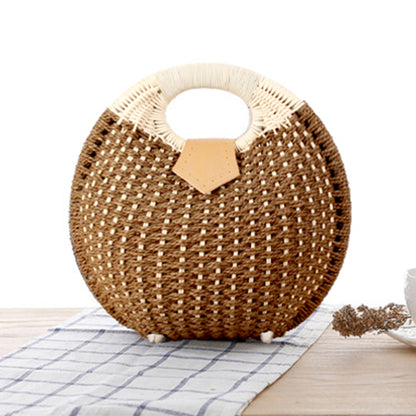 Runde Basttasche mit Elegantem Ledergriff Brehn
