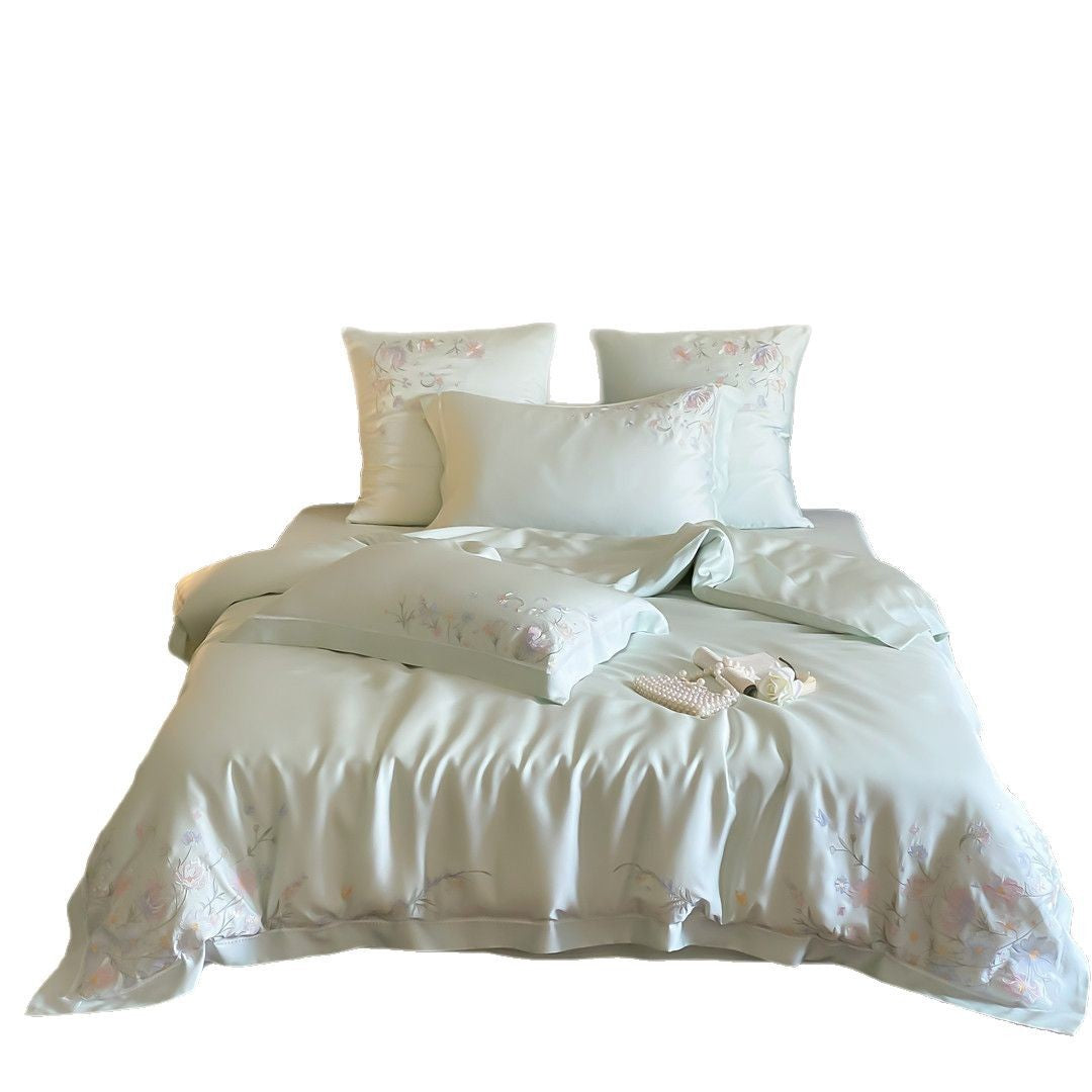 Satin-Feel Bestickte Florale Bettwäsche Set mit Bettdeckenüberzug und Kissenbezügen