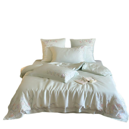 Satin-Feel Bestickte Florale Bettwäsche Set mit Bettdeckenüberzug und Kissenbezügen