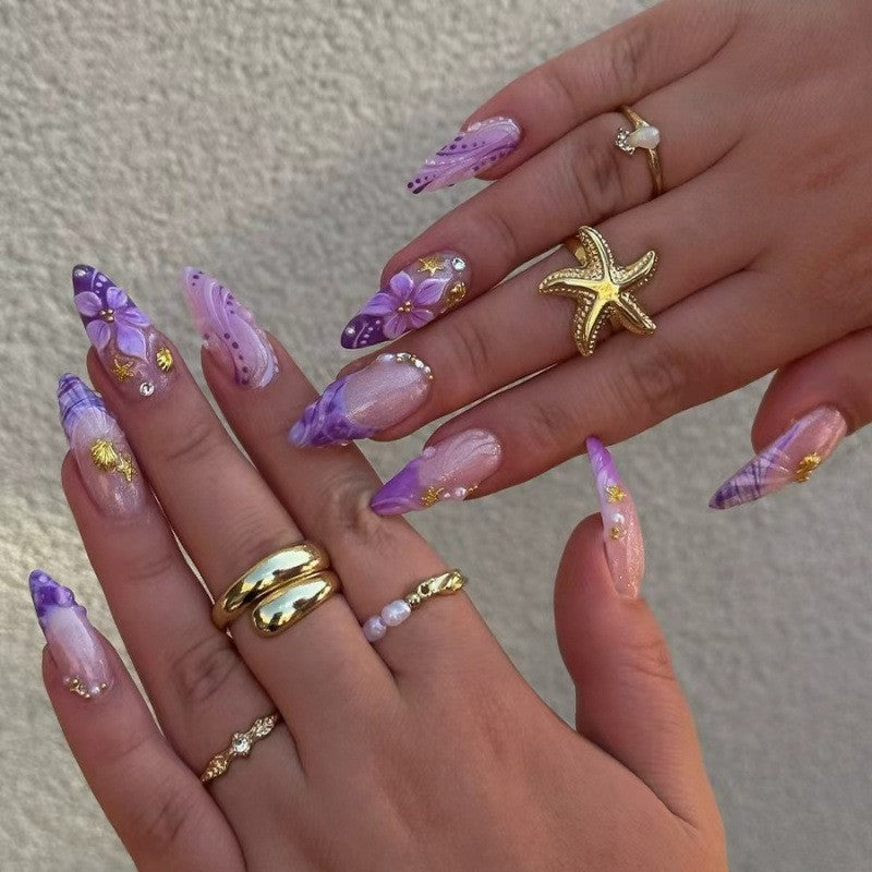 Künstlerisches Blumen Press-On Nagelset Brehn