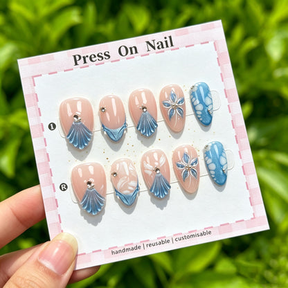 Künstlerisches Muschel Press-On Nagelset