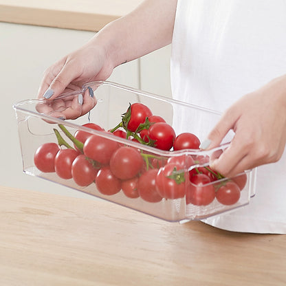 Transparente, flache Aufbewahrungsbox mit Griffen und rutschgeriffeltem Boden