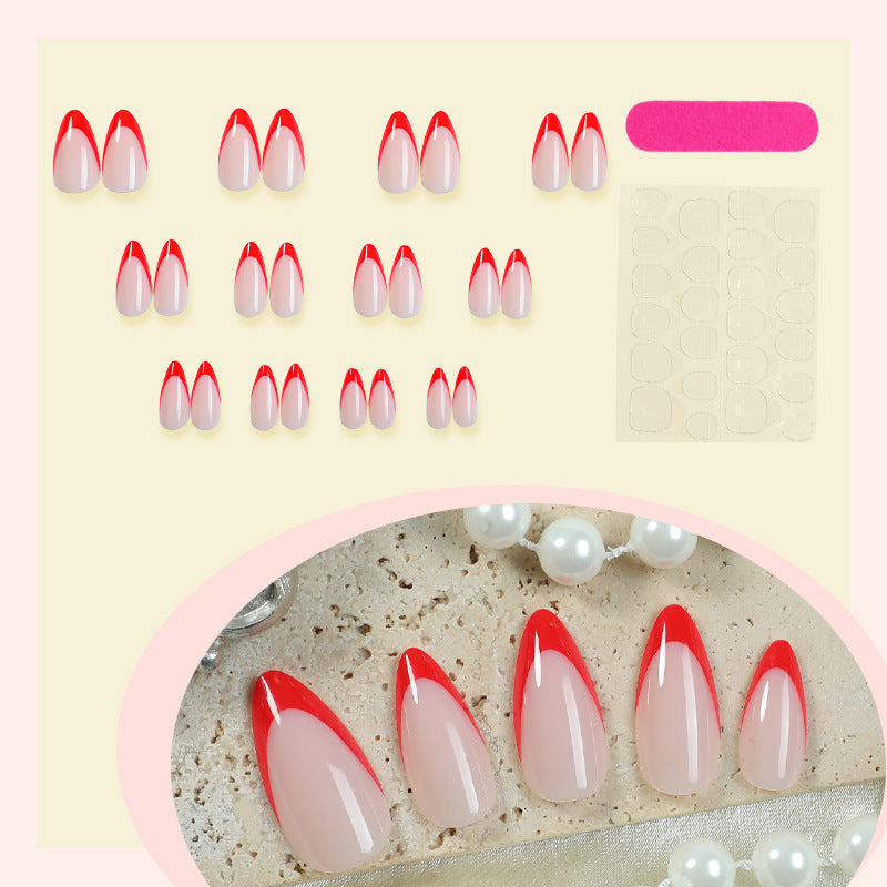 Dekoratives Press-On Nagelkunstset mit elegantem roten und weißen Design Brehn
