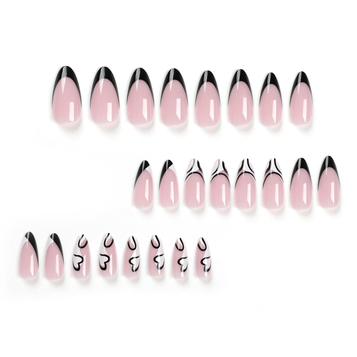 Kunstvolle Stiletto-Nägel mit elegantem Schwarz-Weiß-Design Brehn