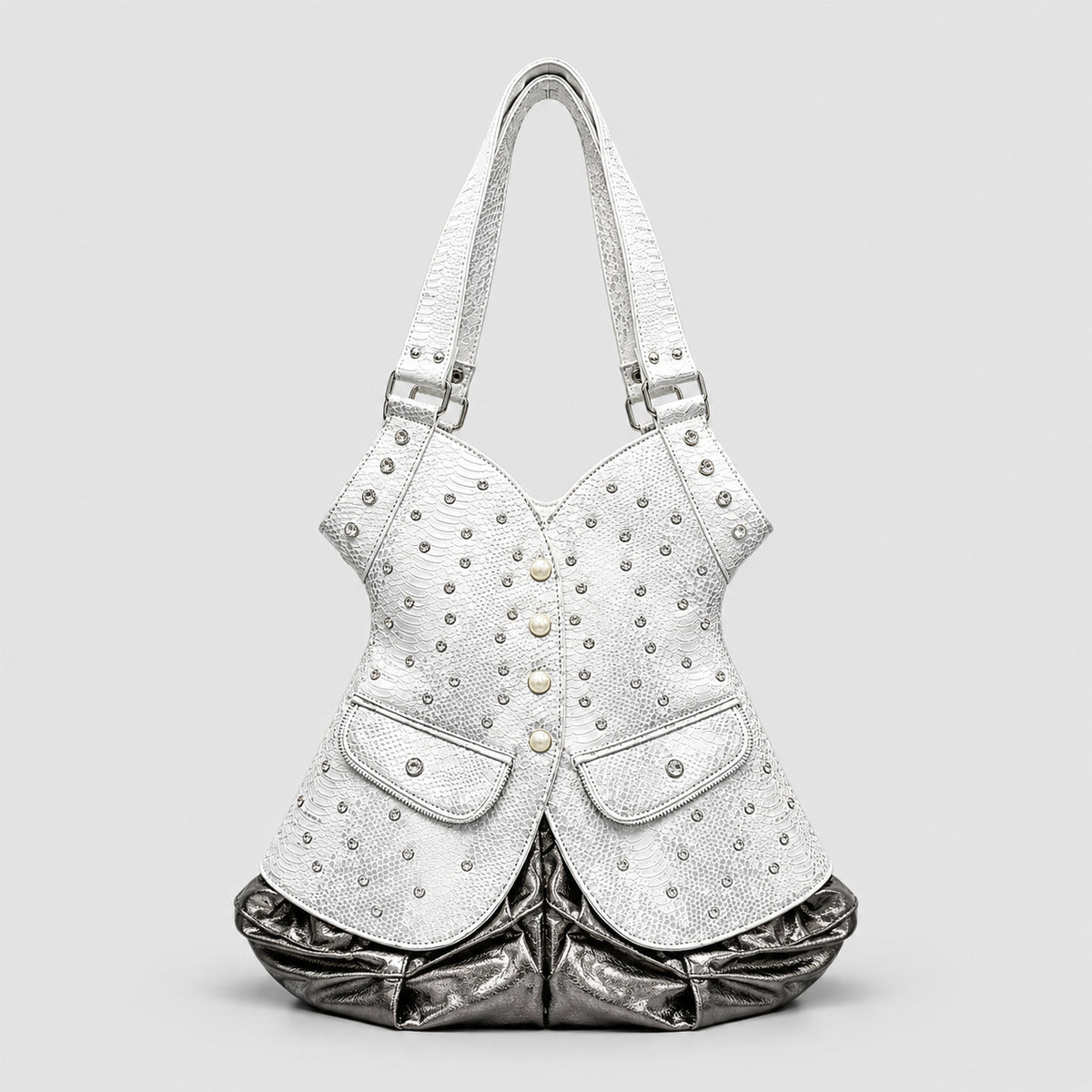Nieten-Krokodil-Prägeleder-Handtasche