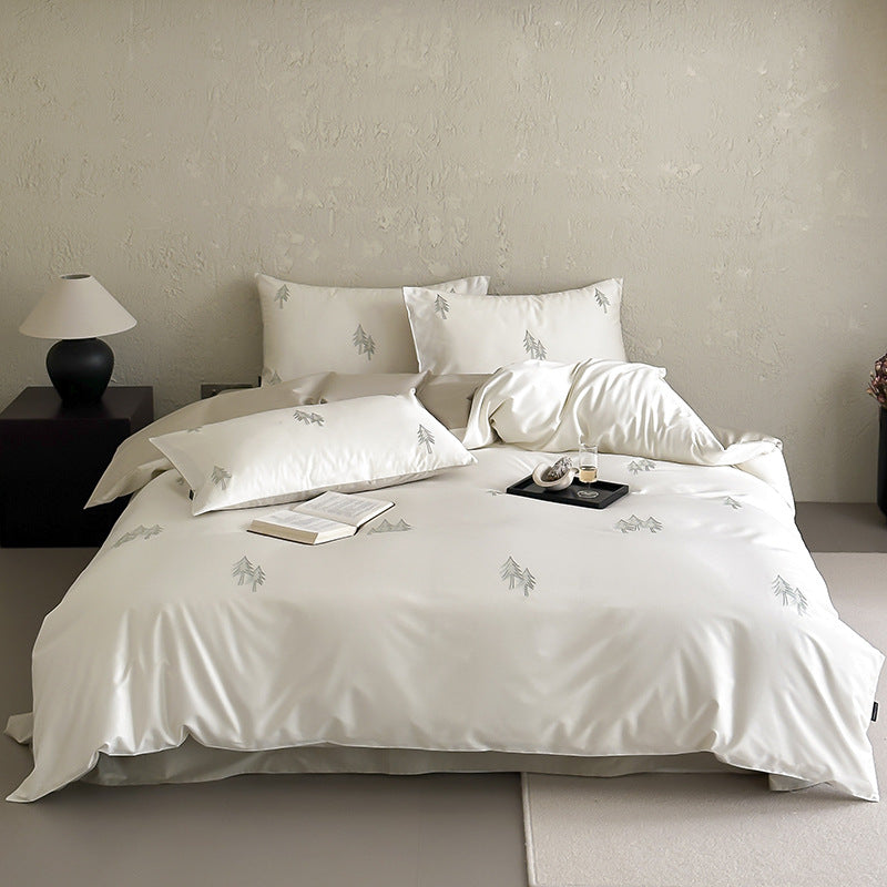 Luxus Baumwoll-Satin Bettbezug Set mit minimaler Kiefernstickerei