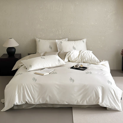 Luxus Baumwoll-Satin Bettbezug Set mit minimaler Kiefernstickerei