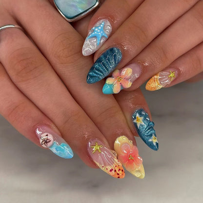Strand-inspirierte Press-On Nagelkunst Brehn