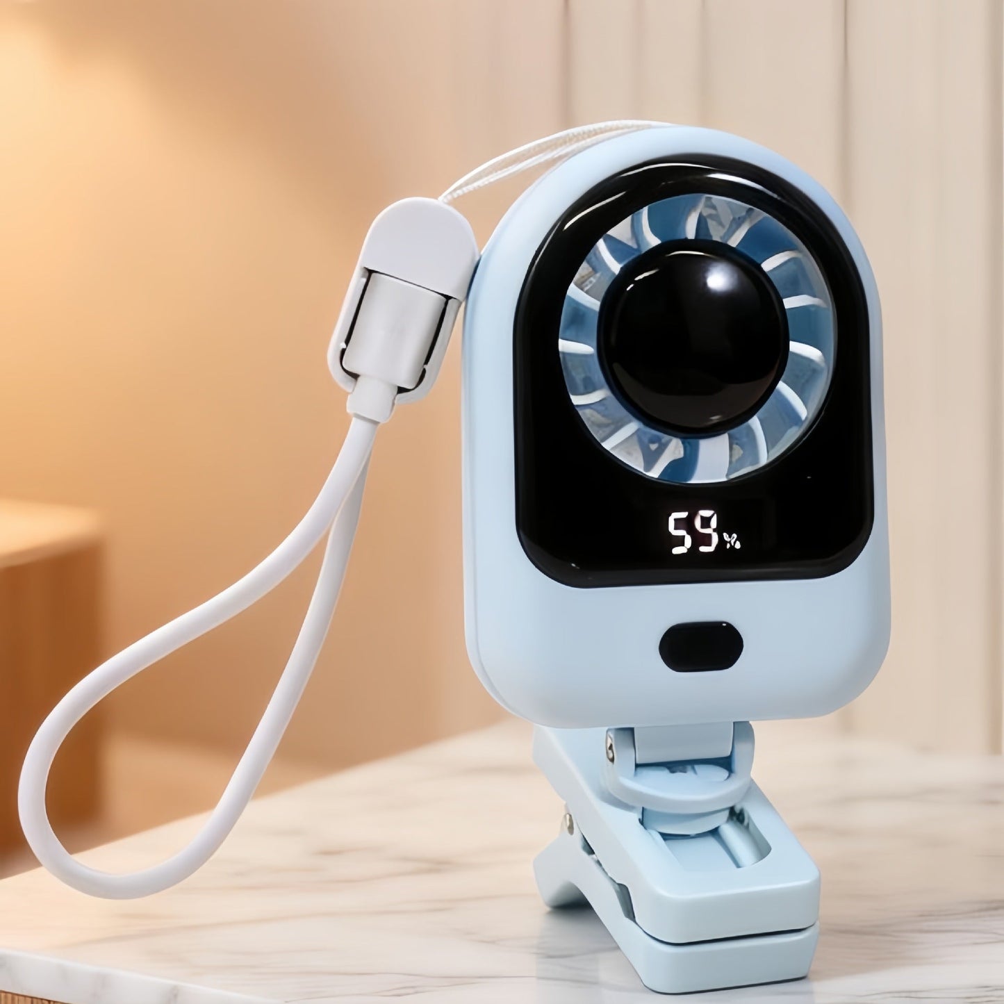 Frauen Tragbarer Mini Ventilator mit Digitalanzeige und Flexibler Halterung Brehn