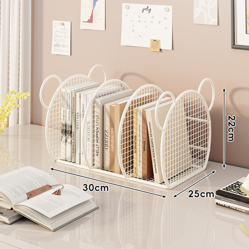 Desktop Dreifach-Abschnitt Metall-Mesh Buchsortierer mit dekorativen Schlaufengriffen