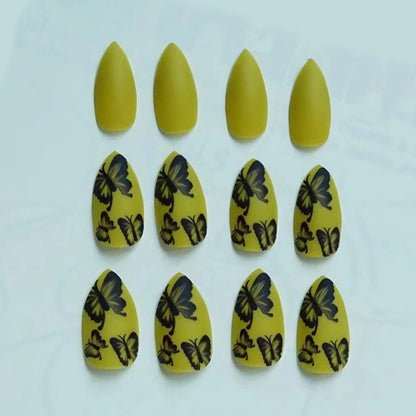 Künstlerisches Stiletto Press-On Nagelkunstset mit Schmetterlingsdesign