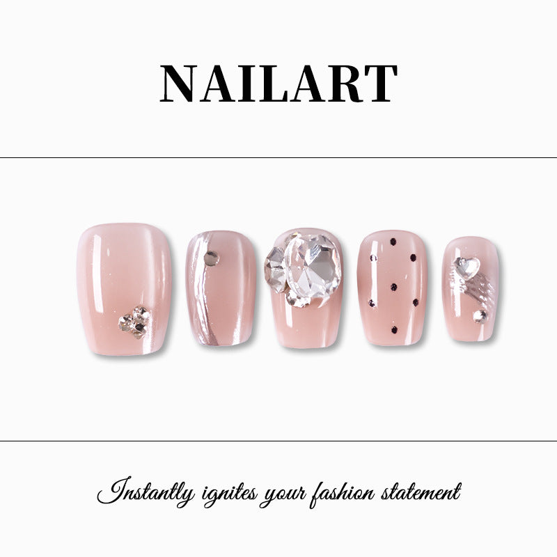 Künstlerisches Press-On-Nagelset mit Strass und glänzendem Finish Brehn