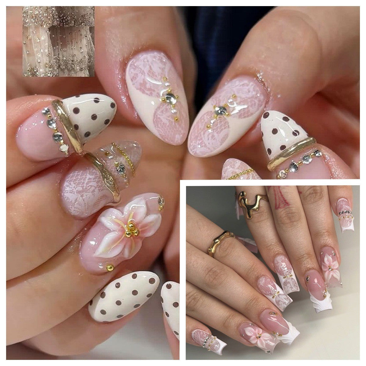 Elegante florale Spitzen-Design Press-On Nagel Tipps Brehn