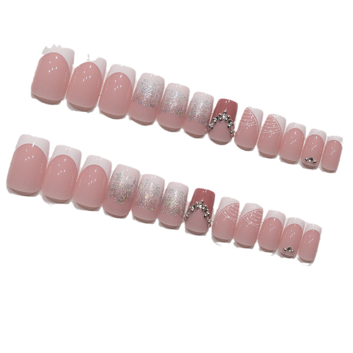 Dekoratives Press-On Nagelkunst-Set mit Strassakzenten Brehn