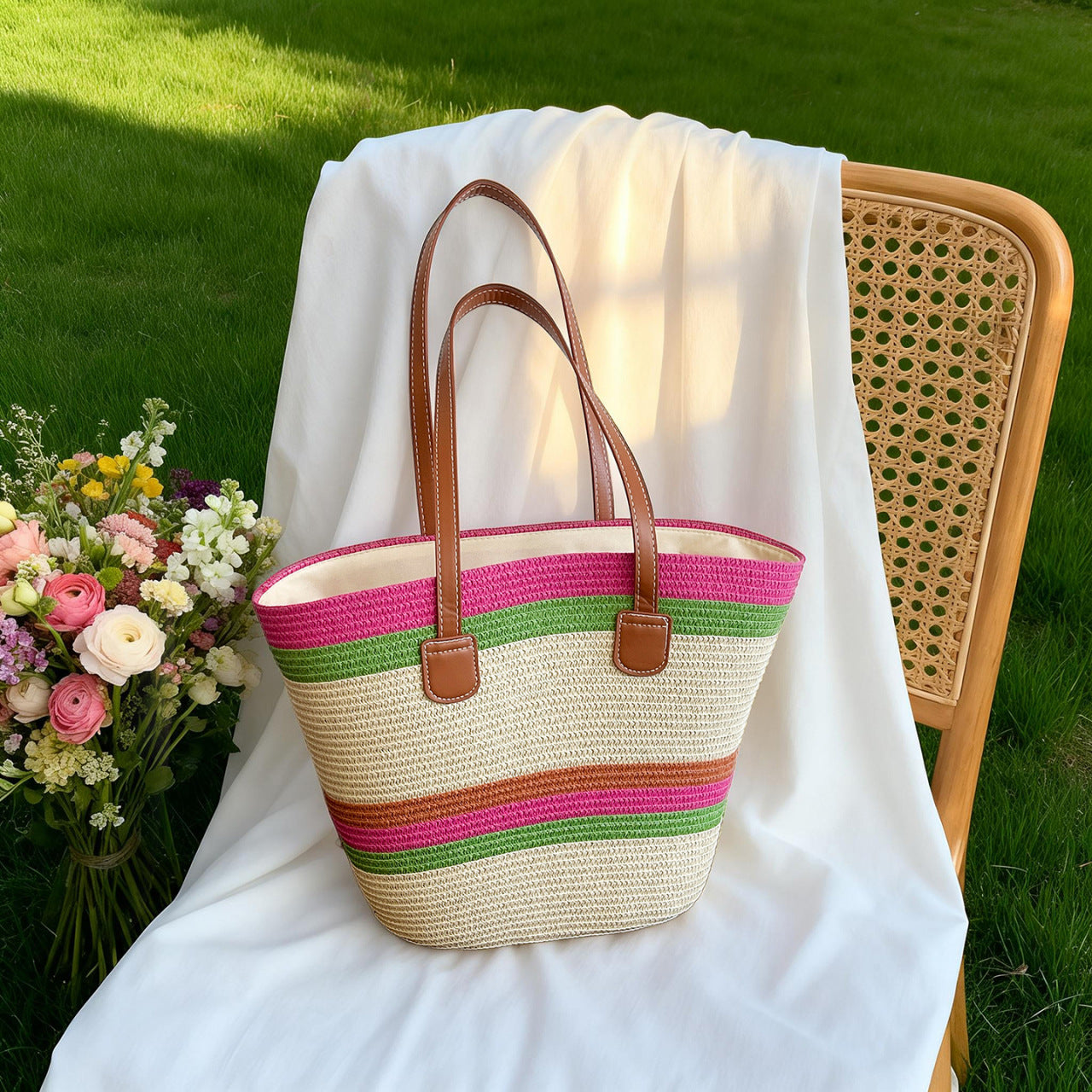 Bunte Strohtasche Strandtasche Brehn