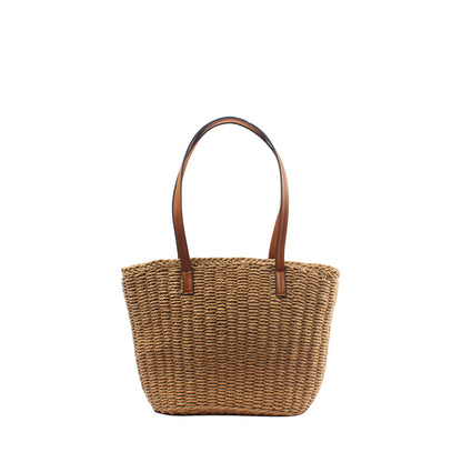 Natürliche Basttasche mit Eleganten Ledergriffen Brehn