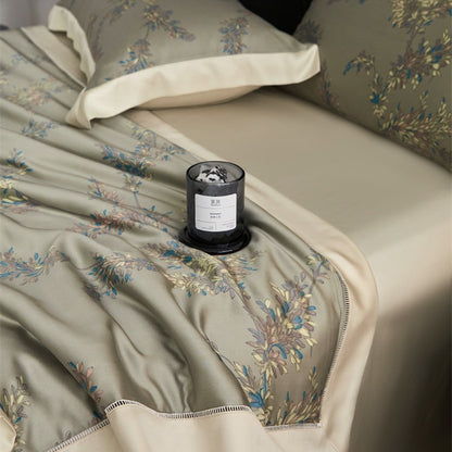 Luxuriöse Satin-Bettüberwurf-Garnitur mit floraler Jacquard-Stickerei Brehn