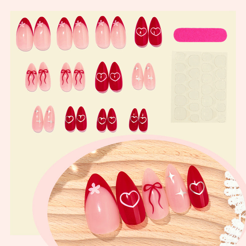 Dekorativer Druck-Nagel-Set mit charmanten Kirsch- und Schleifen-Designs Brehn
