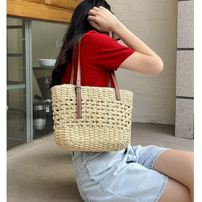 Handtasche Aus Natürlichem Makramee mit Veganen Ledergriffen Brehn