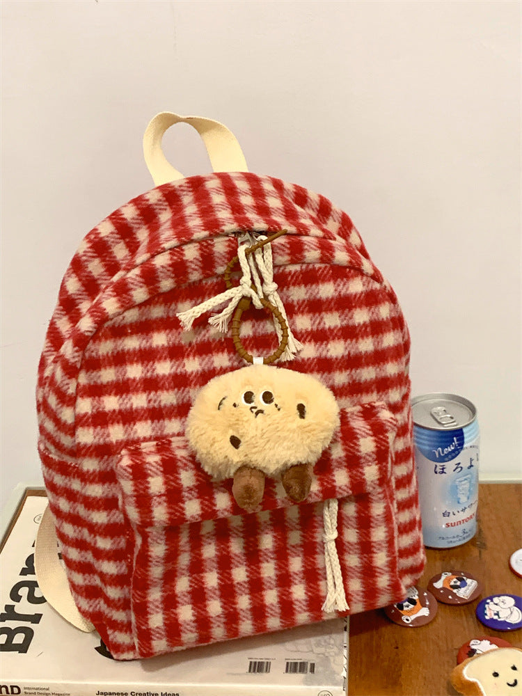 Gemütlicher kariert Plüsch Schulrucksack Brehn